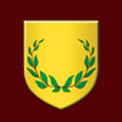 SCA logo - laurel leaf on gold shield on a burgundy background